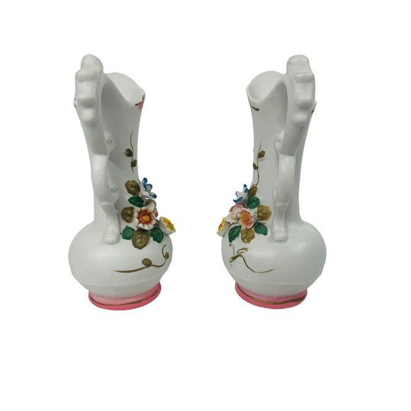 Vintage Interpur R.O.C. 3D Ceramic Victorian Applied Flower Vase Pitcher Set - Picture 2 of 12